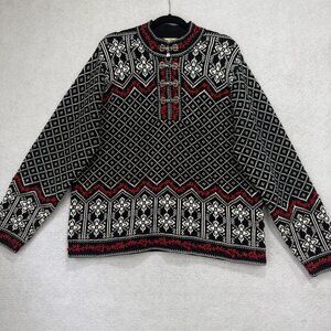 Norm Thompson Sweater womens Extra Large Black Red White Nordic Pullover Cotton